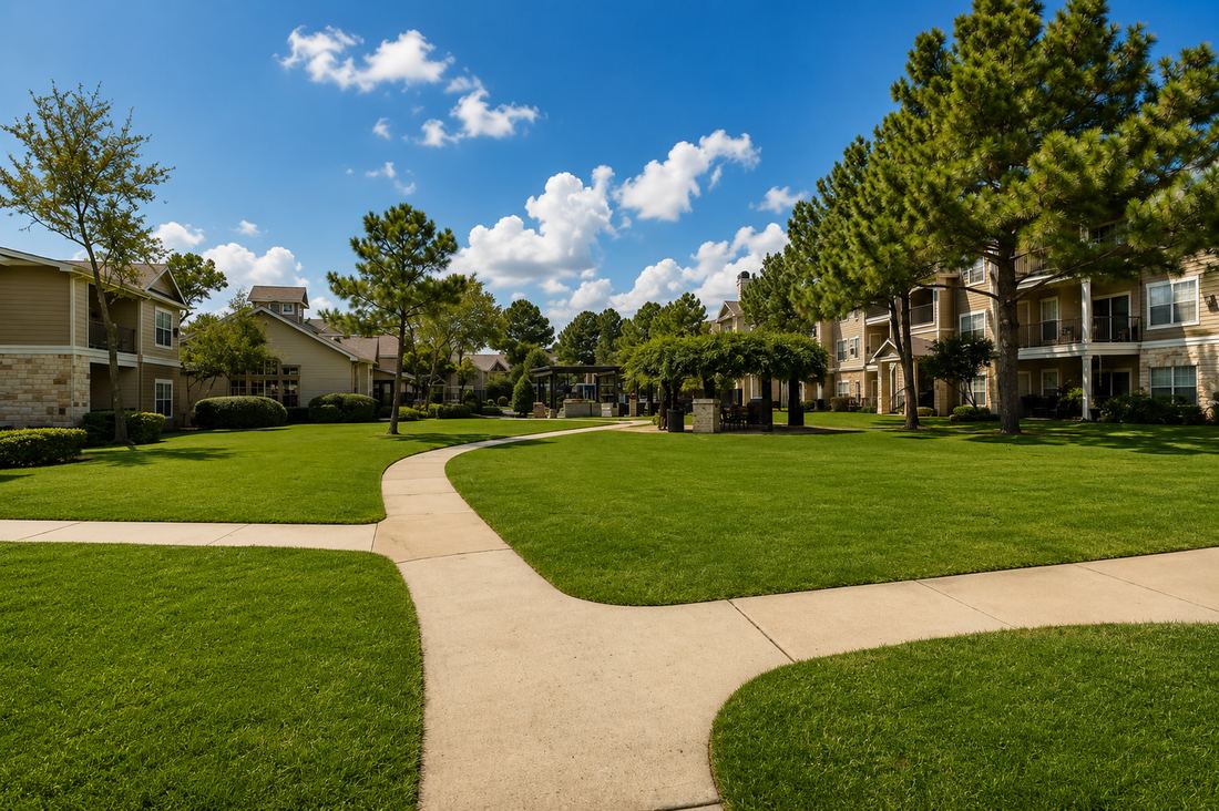 Landscaped courtyard and walking path